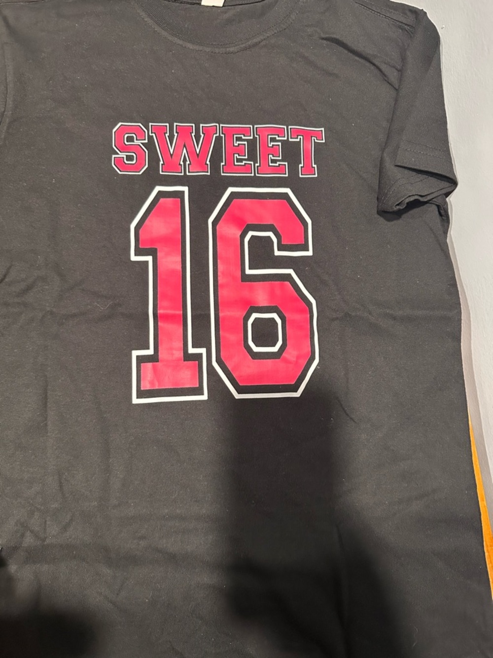 New!  Black Crewneck sweet 16 birthday Tee with Logo Tag Detail NWOT